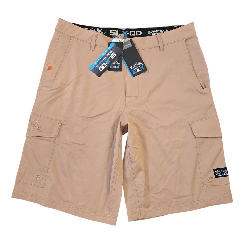 Salt Life SLX-QD BoardWalk Cargo Shorts Khaki Stretch Mens 32 Swim Fish Surf NWT